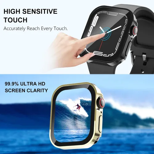 Vista 4 de Wingle Paquete de 4 fundas compatibles con Apple Watch de 1.614 in Series 8 7, funda impermeable de borde recto, cubierta protectora completa