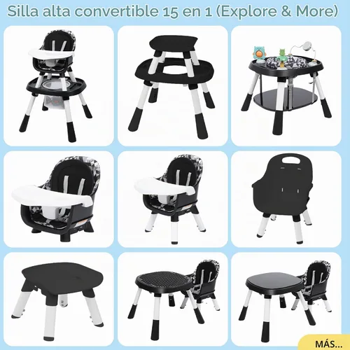 Vista 2 de Xilingol Silla alta convertible 15 en 1, silla alta 2 en 1 para bebé y centro de actividades con juguetes, asiento elevador, mesa de bloques de Negro