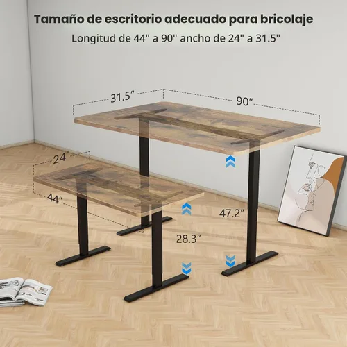 Vista 2 de Marco de escritorio de pie con motor doble: patas de escritorio eléctrico ajustables en altura, base de escritorio resistente para sentarse