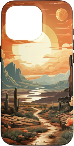 Vista 20 de iPhone 12 Pro Max Abstract Mountains Cactus Desert Landscape en funda terracota