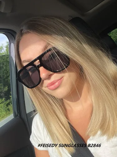 Vista 3 de FEISEDY Gafas de sol estilo aviador vintage con doble puente para mujeres y hombres, gafas cuadradas grandes con marco grueso UV400 B2846