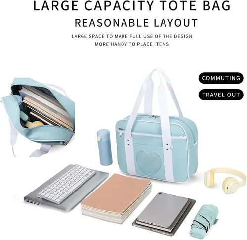 Vista 5 de Bolso japonés con ventana en forma de corazón versátil como bolso de hombro para computadora portátil