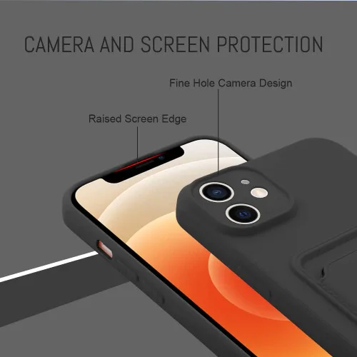 Vista 3 de MZELQ Cartera de TPU Compatible con Funda iPhone 12, Portarjetas Protección de Cámara Cubierta + Protector de Pantalla, Ranura Empujable para Niñas