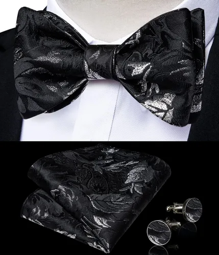 Vista 2 de DiBanGu Pajarita de seda para hombre, gemelos cuadrados de bolsillo para esmoquin y boda