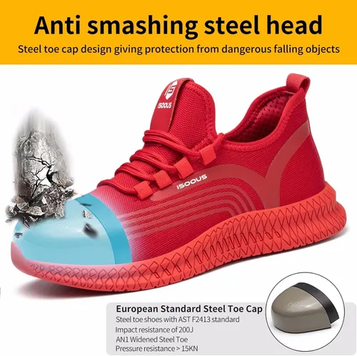 Vista 3 de ISOOUS Zapatos de punta de acero para hombres y mujeres zapatos de trabajo indestructibles zapatos de seguridad ligeros antideslizantes zapatos