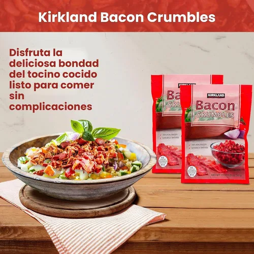 Vista 5 de Worldwide Nutrition Paquete: Kirkland Signature Crumbled Bacon Bits de tocino cocido - Listo para comer, calidad premium de 20 oz w tocino Bits Real