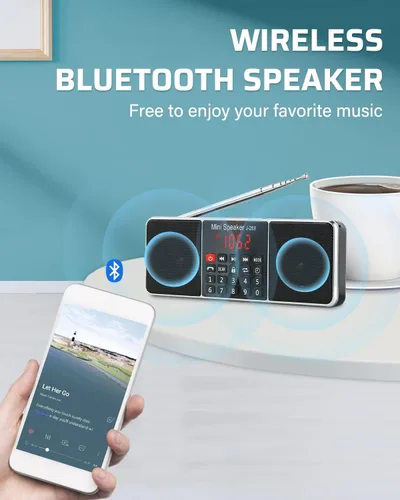 Vista 3 de PRUNUS J-288 Radio portátil AM FM Radio con altavoz Bluetooth, temporizador de sueño, pantalla de ahorro de energía, antena ultra larga, entrada AUX