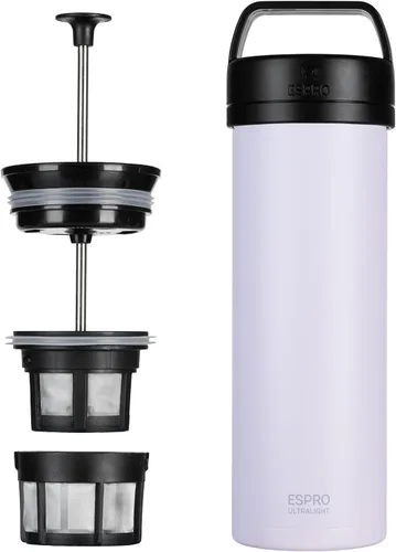 Vista 11 de ESPRO P0 Cafetera de prensa francesa ultraligera para viajes, acero inoxidable aislado al vacío, 16 onzas, azul Egeo