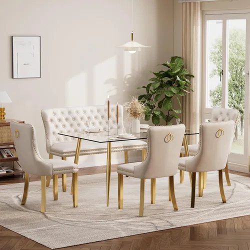 Vista 68 de Baysitone Juego de mesa de comedor de cristal de 51 pulgadas para 4, juego de 5 piezas de comedor moderno, mesa de cocina rectangular de vidrio