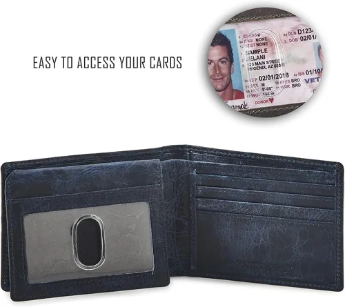 Vista 5 de Cochoa Cartera para hombre con bloqueo RFID de cuero real, plegable, elegante, 2 ventanas de identificación en caja de regalo