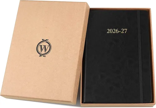 Vista 5 de Wykeham's Planificador de Agenda Diaria Ejecutiva 2025-26 – Personalización disponible – Agenda académica de mitad de año (Negro, 8.5"×5.5")
