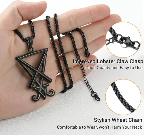 Vista 5 de PROSTEEL Collar de amuleto de joyería satánica unisex de aspecto fresco, cruz de Leviatán vintage, collar Lucifer, acero inoxidable 316L