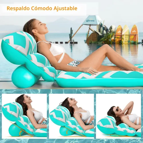 Vista 2 de Jasonwell Inflatable Pool Float Adult - Ultra-Comfort Soft Fabric Pool Floaties Lounge Floats Floating Chair Raft with Adjustable Backrest Air