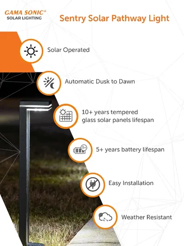 Vista 4 de Gama Sonic Sentry 92iP260082 - Lámpara solar para caminos para exteriores, aluminio fundido resistente, moderna pasarela vertical, blanco brillante