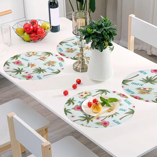 Vista 6 de Tropical Palm Hibiscus White Round Table Placemats, Heat Resistant Non Slip Washable Table Mats Set for Kitchen one sizex6