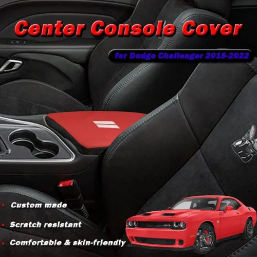 Vista 2 de BOYUER Funda para consola central para Dodge Challenger 2015, 2016, 2017, 2018, 2019, 2020, 2021, 2022, 2023, funda de piel para consola central