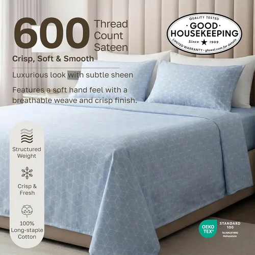 Vista 101 de California Design Den - Juego de sábanas de tamaño King dividido 100% algodón, 600 hilos, tejido satinado suave y transpirable, para cama ajustable