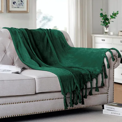 Vista 8 de Homiest Manta de forro polar con flecos, suave y acogedora manta de franela rosa claro, manta decorativa ligera para sofá, cama, silla para todas