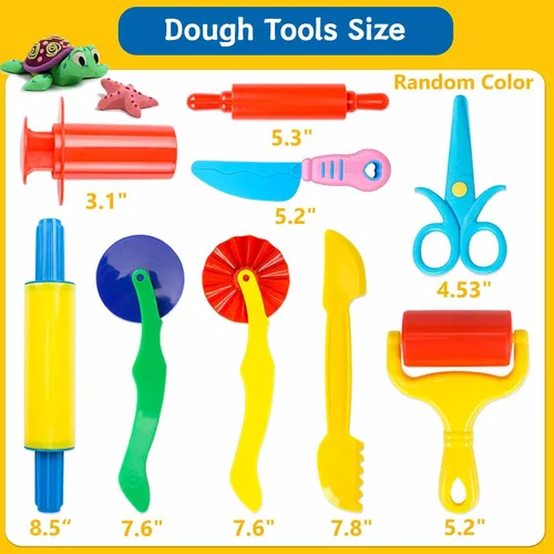 Vista 2 de Kit de herramientas de masa, 9 piezas básicas de arcilla y masa para niños, incluye rodillo, rodillos, tijeras de seguridad, extrusora de masa