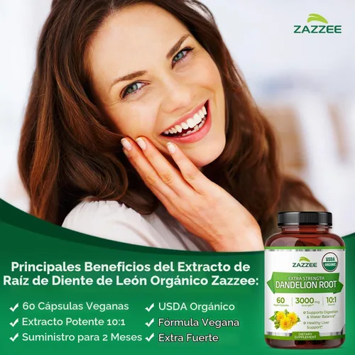 Vista 4 de Zazzee USDA - Extracto orgánico de raíz de diente de león 10:1, 60 cápsulas 2 Month Supply, Liver & Detox Support, Taraxacum Officinale, Organic