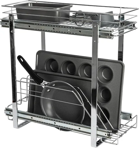 Vista 11 de Household Essentials Glidez - Organizador de almacenamiento multiusos de acero cromado extraíble/deslizante para uso debajo del gabinete - Diseño