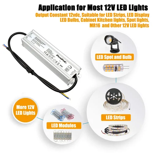 Vista 3 de PLUSPOE Controlador LED regulable impermeable de 12 V50 W, transformador de fuente de alimentación de 110 VCA a 12 VCC para luces LED al aire libre