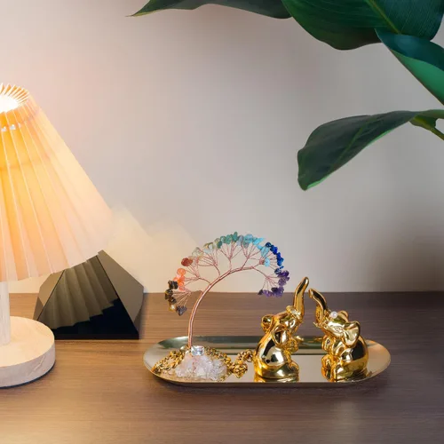 Vista 5 de ZenBless Árbol de Cristal Curativo de 7 Chakras de Cerámica Un Par Decoración de Elefante Regalos de Elefante para Mujeres, Estatuas de Elefantes