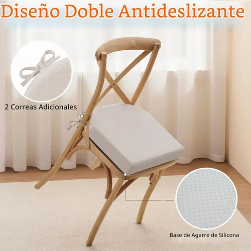 Vista 4 de downluxe Cojines para sillas de comedor, almohadillas de lino de espuma viscoelástica para sillas de cocina con lazos, cubierta impermeable Beige