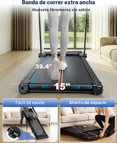 Vista 2 de Cinta de correr plegable debajo del escritorio con asa Negro