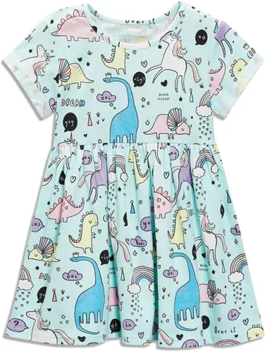 Vista 13 de Bumeex - Vestidos de verano para niñas pequeñas, de algodón, estampado de caricatura, manga corta, vestidos casuales para niñas, vestidos de sol