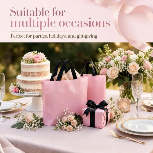 Vista 3 de Geyee - 100 bolsas de regalo de plástico rosa de 8 x 7 pulgadas, bolsas