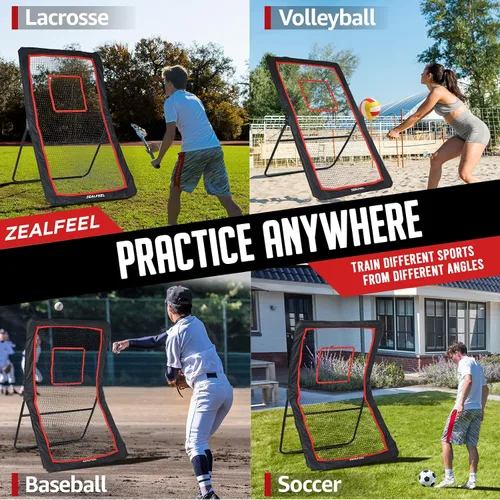 Vista 7 de ZEALFEEL Lacrosse Rebounder, 4x7FT/4x6FT Volleyball Rebounder for Backyard with 5 Rebound Angles, Target Strip, Lacrosse Rebound Net Perfect for Lax