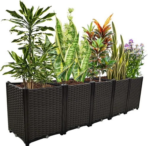 Vista 13 de Macetas elevadas de plástico para cama de jardín elevada con patas para plantas al aire libre, kits de caja con agujeros de drenaje para patio