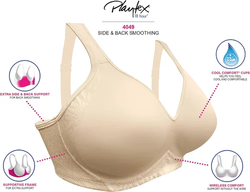Vista 5 de Playtex womens 18 Hour Side & Back Smoothing Wireless Bra, Cool Comfort Wire-Free Bra, Single Or 2-Pack