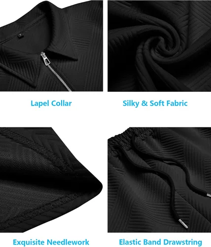 Vista 5 de URRU Conjunto de camisa polo y pantalones cortos para hombre trajes de verano a la moda casual manga corta traje polo para hombre 2 piezas