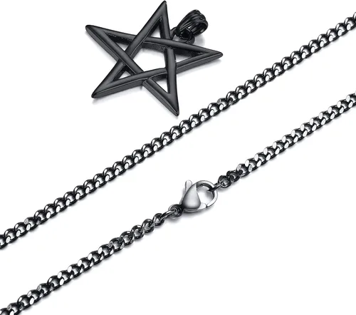 Vista 6 de TempBeau Collar con colgante de pentagrama satánico Baphomet Cadena de eslabones de pentáculo invertida hecha a mano, iglesia satanista, punk
