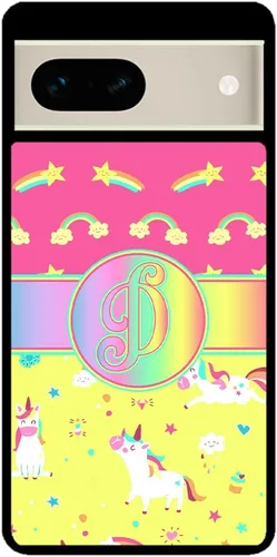 Vista 2 de Unicorn Rainbow Colorful Initial Black Rubber Phone Case Compatible With Google Pixel 10, 10 Pro, 10 Pro XL, 9a, 9 Pro, Pixel 9, Pixel 9 Pro XL, 8a