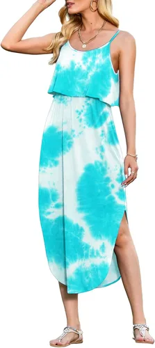 Vista 33 de LILBETTER Vestido midi de playa casual de verano para mujer con tiras ajustables y divididas 01 Negro