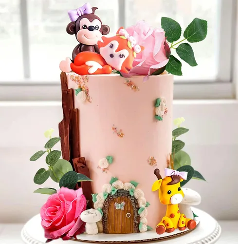 Vista 5 de JeVenis Decoración floral de animales de la selva para baby shower y fiesta de cumpleaños – Decoración para tartas de uno y dos salvajes para niñas