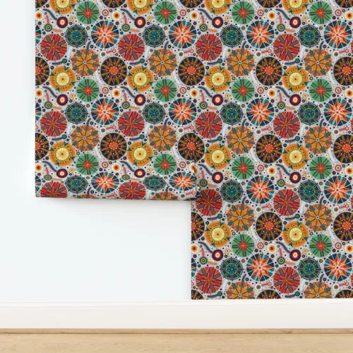 Vista 4 de Spoonflower Muestras de papel tapiz removible - Pysanky Colorido Ornamento Colorido Círculos Abstractos Puntos Psyanky Papel pintado personalizado