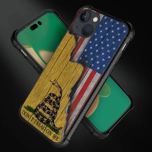 Vista 4 de H Don't Tread On Me - Funda protectora de TPU resistente a arañazos y golpes, compatible con iPhone 13 Mini, de 5.4 pulgadas Bandera de madera