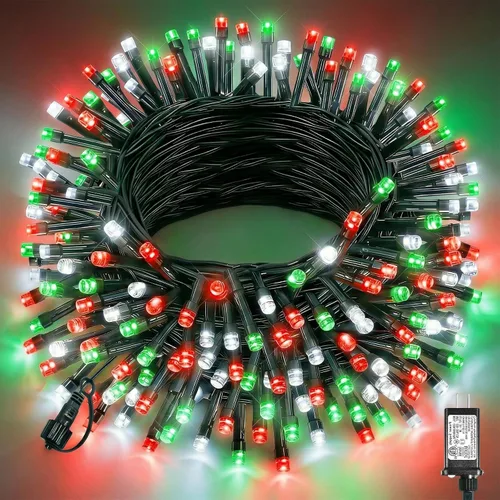 Vista 38 de Tira de luces LED de Navidad de 40 pies para exteriores, luces rojas y blancas de Navidad impermeables, 8 modos y temporizador, luces de árbol