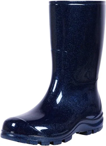 Vista 13 de Asgard Botas de lluvia a media pantorrilla para mujer, botas de goma impermeables estampadas, zapatos cortos de jardín Negro