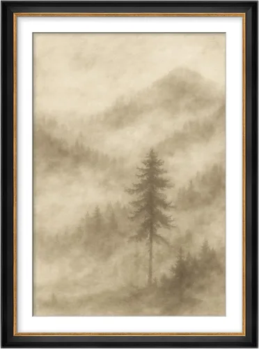 Vista 55 de MUDECOR Lienzo enmarcado prémium para pared, pinos nevados en bosque de invierno, ilustraciones modernas, arte contemporáneo, escénico, divertido