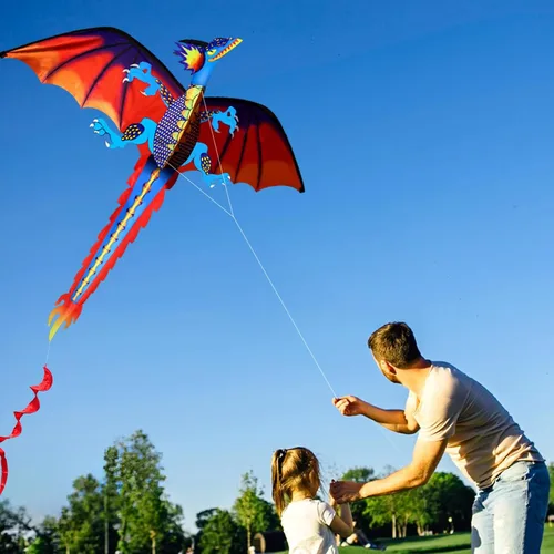 Vista 5 de HENGDA KITE-Upgrade Classical Dragon Kite Stereoscopic Dragon Kites for Kids & Adults Easy to Fly for Beginner Easter 63inch Single Line with Tail