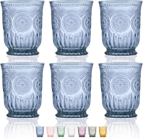 Vista 20 de Juego de vasos de beber ámbar Yungala, conjunto de 6 vasos de vidrio ámbar, vasos pequeños de agua de 8 oz, vasos de hobnail aptos