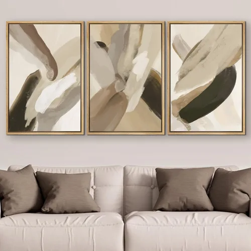 Vista 46 de SIGNFORD - Set de obras de arte en lienzo enmarcado para pared, ilustraciones abstractas de neblina del desierto en tonos neutros beige y marrón