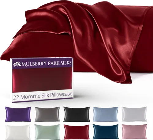 Vista 9 de Mulberry Park - Funda de almohada 100% seda, 22 mommes, seda de morera grado 6A, cierre de sobre profundo, color negro/estándar (20 x 26 pulgadas)