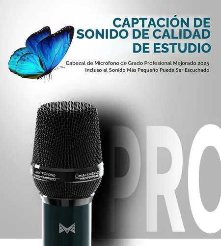 Vista 4 de Micrófono inalámbrico, micrófonos inalámbricos dinámicos de metal con conexión de chip uno a uno y receptor recargable, duración de 40 horas