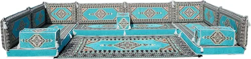 Vista 57 de arabicsofa Sofá en forma de U de estilo árabe para el suelo – Juego de Majlis hecho a mano – Sofá de estilo bohemio